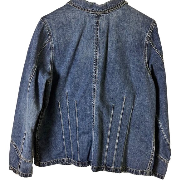 Old Navy Size XL Double-Pocket Zipper Dark Wash Denim Jacket Detail Medium Wash - Picture 4 of 11